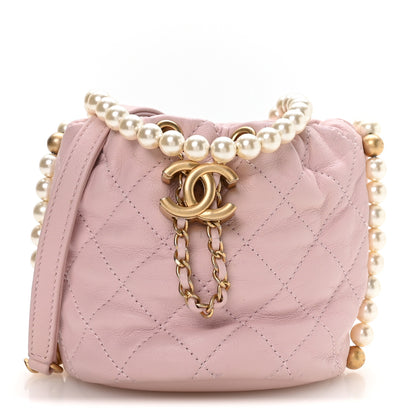 Chanel Calfskin Quilted Pearl Mini About Pearls Drawstring Bucket Light Pink 1 of 10