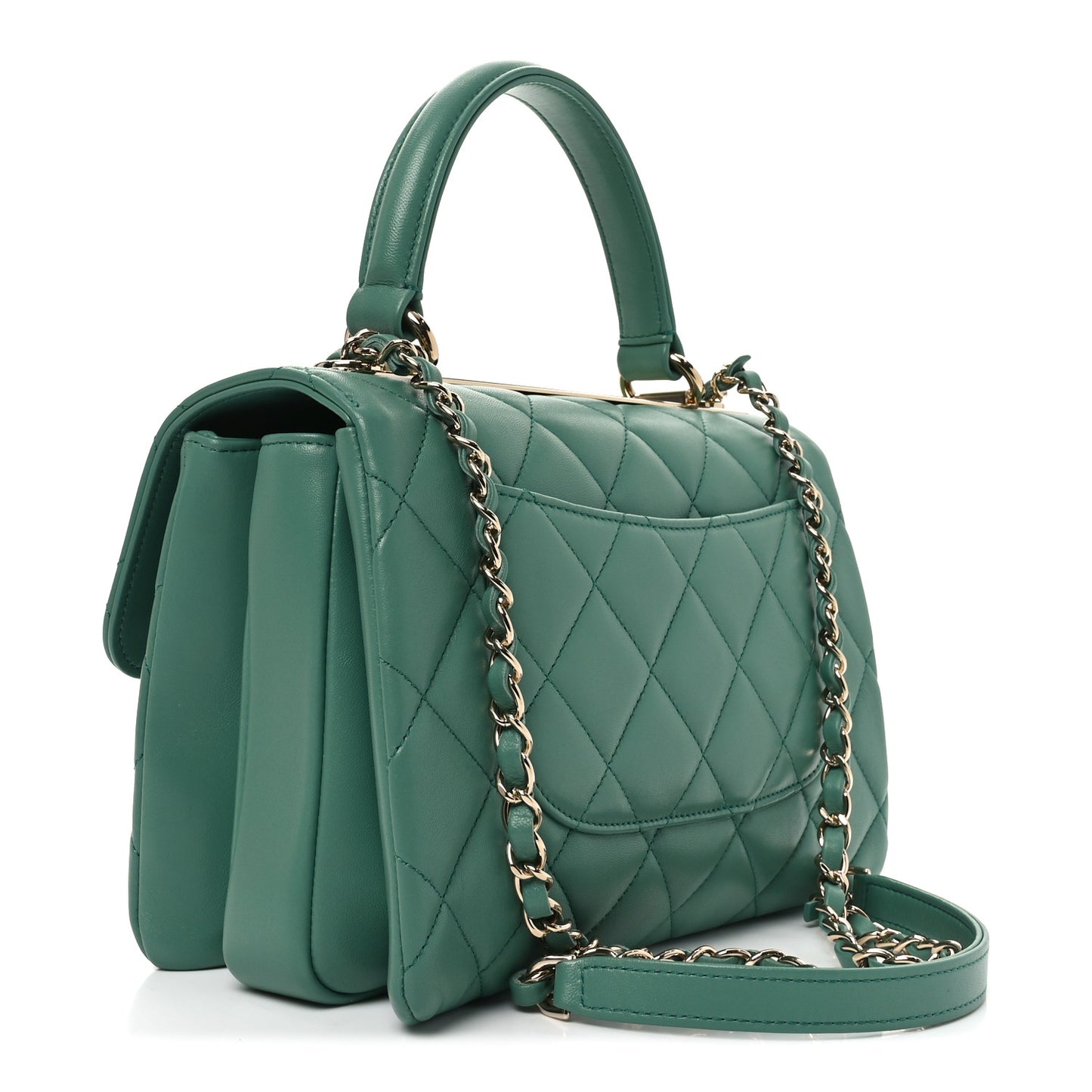 Lambskin Quilted Small Trendy CC Flap Dual Handle Bag Green