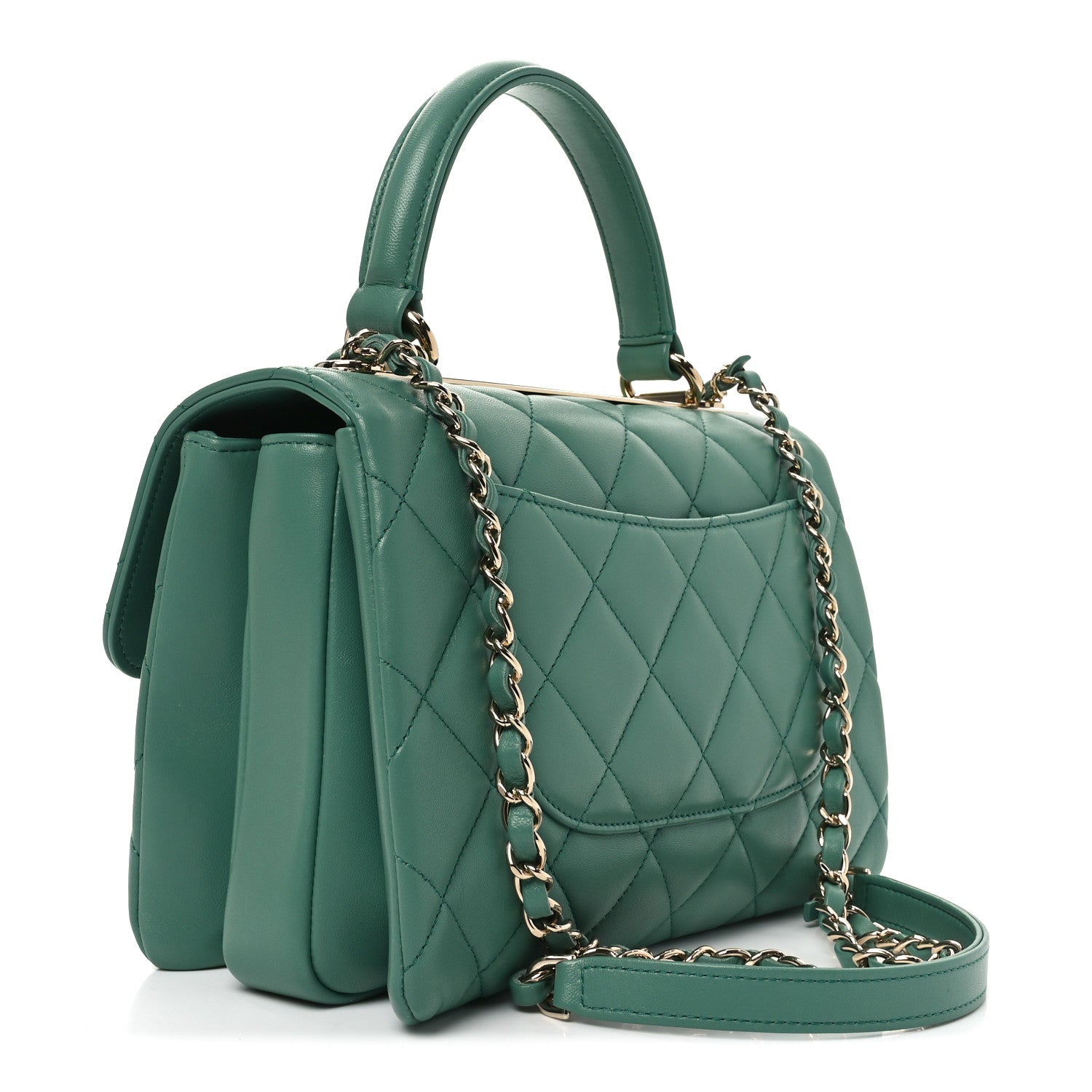 Chanel Lambskin Quilted Small Trendy CC Flap Dual Handle Bag Green 3 of 10