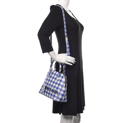 Balenciaga Calfskin Checked S Ville Top Handle Bag Bleu 2 of 9