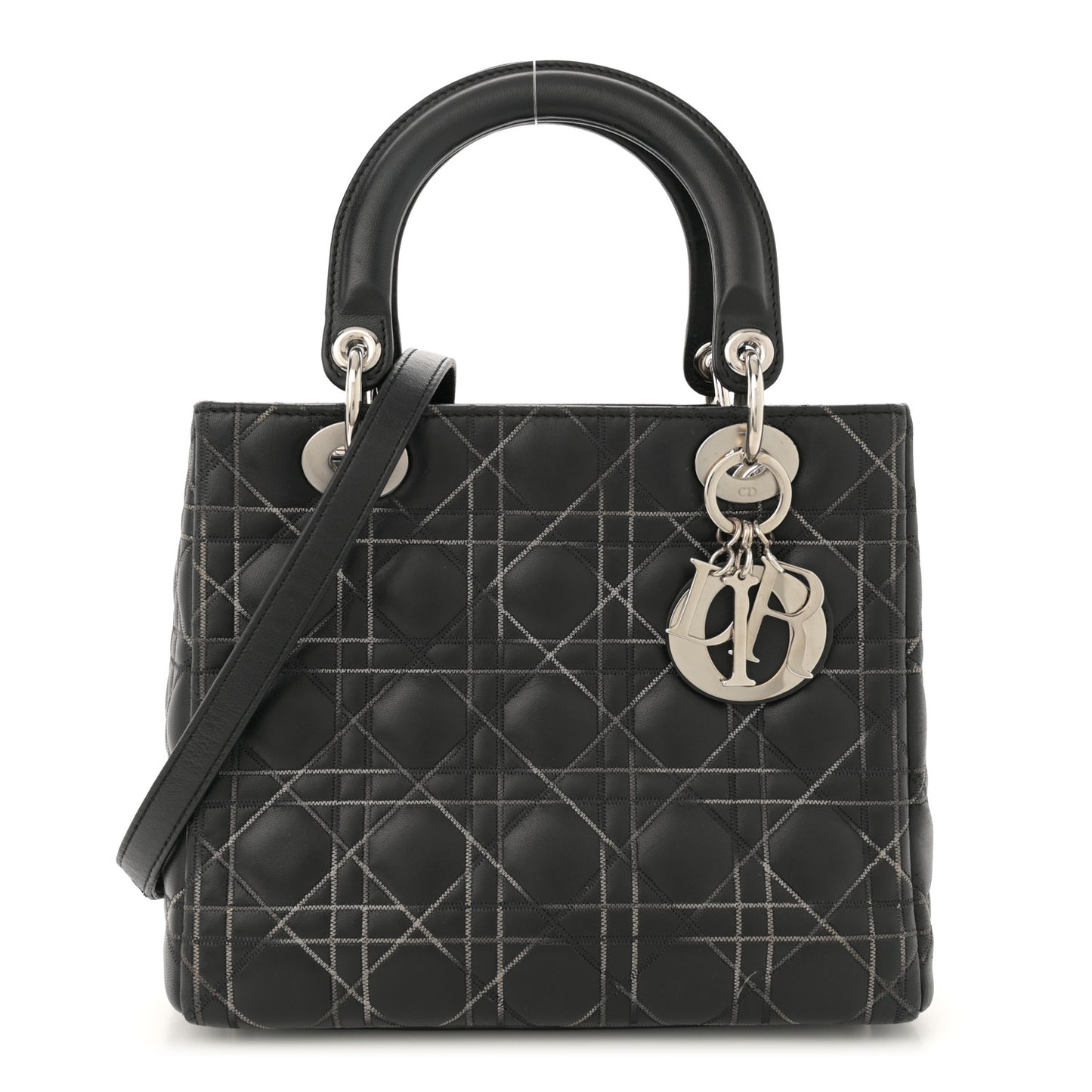 Lambskin Cannage Contrast Stitch Medium Lady Dior Black