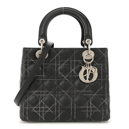 Christian Dior Lambskin Cannage Contrast Stitch Medium Lady Dior Black 1 of 11