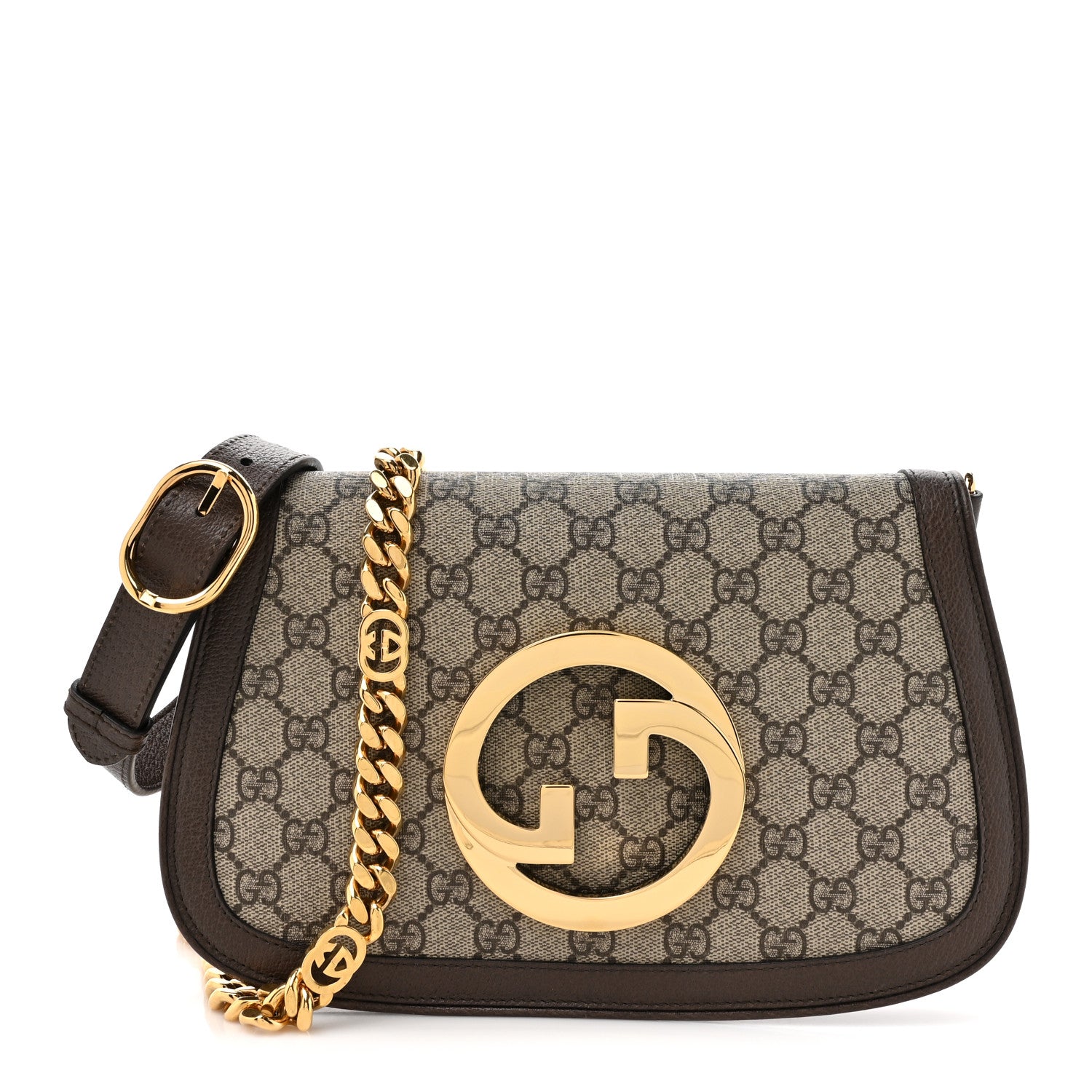 Gucci GG Supreme Monogram Textured Dollar Calfskin Blondie Chain Shoulder Flap Bag Beige Ebony New Acero 1 of 11