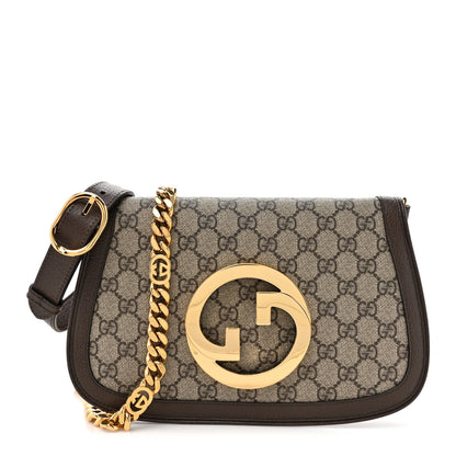 Gucci GG Supreme Monogram Textured Dollar Calfskin Blondie Chain Shoulder Flap Bag Beige Ebony New Acero 1 of 11