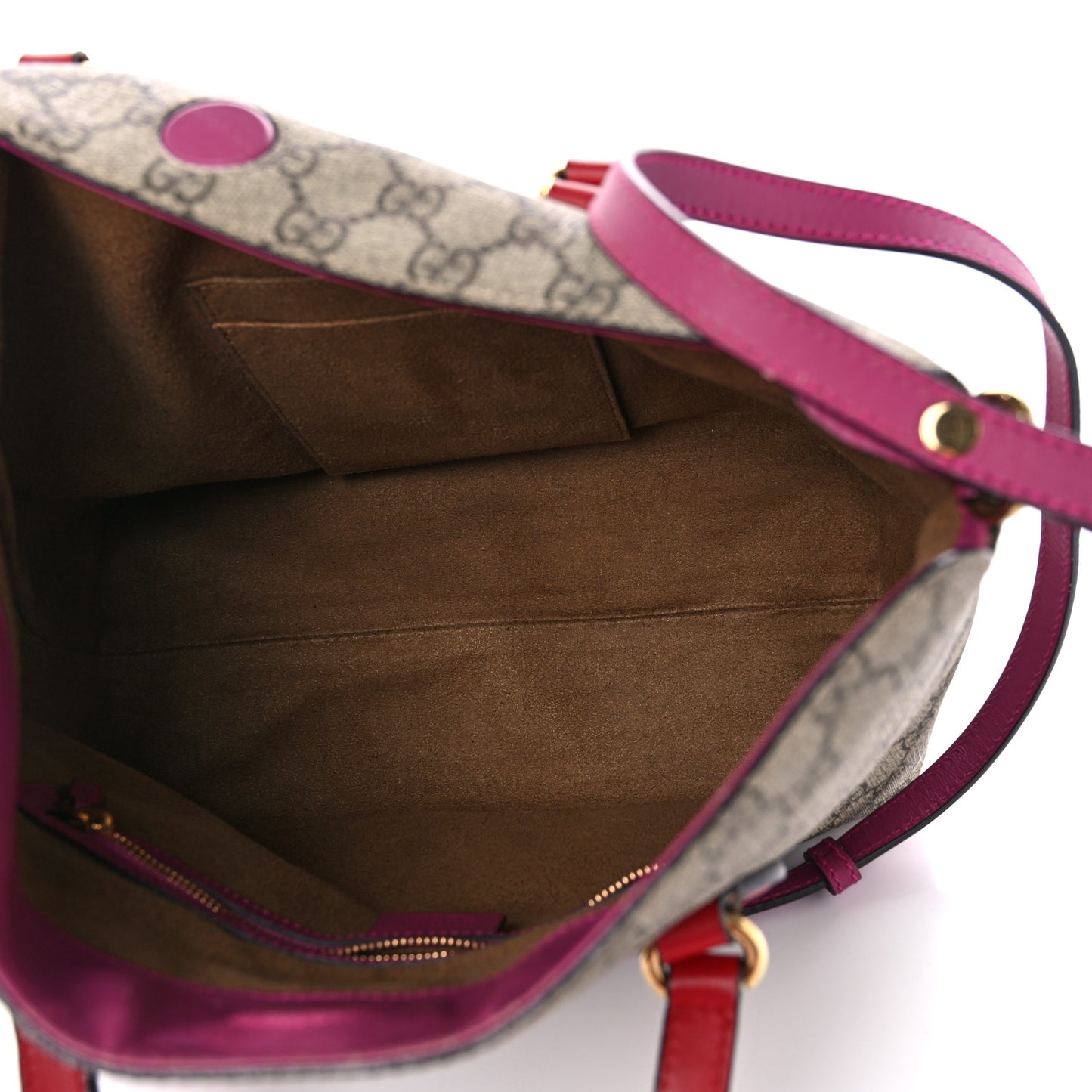 GG Supreme Monogram Linea A Foldover Tote Beige Hibiscus Red New Rosette