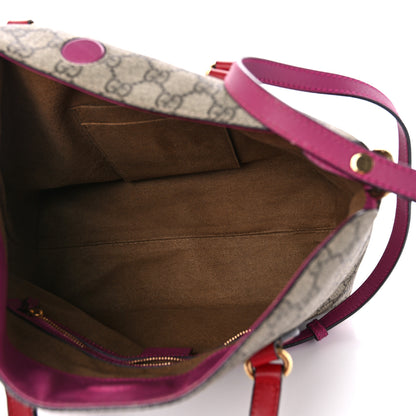 Gucci GG Supreme Monogram Linea A Foldover Tote Beige Hibiscus Red New Rosette 5 of 10