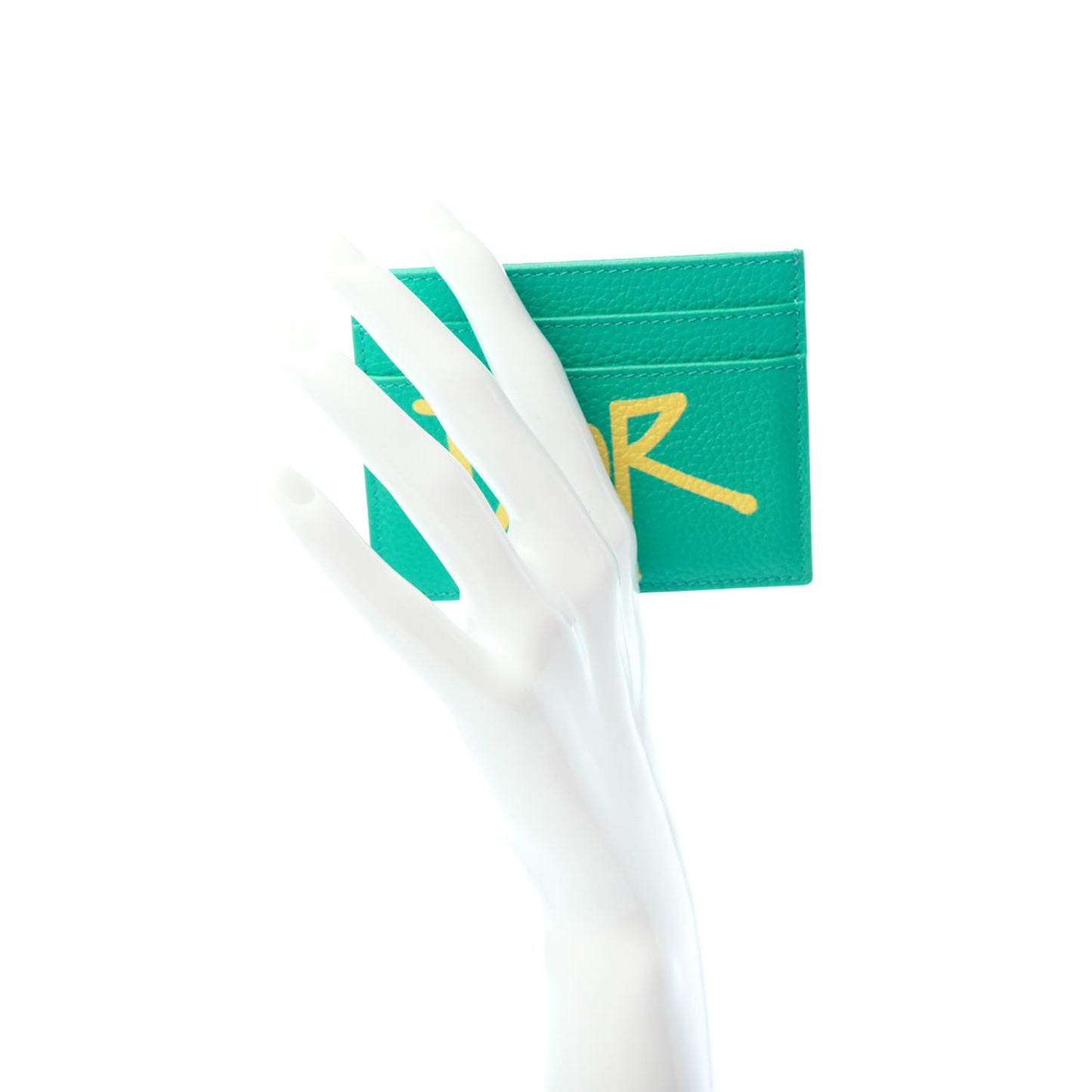 X SHAWN STUSSY Grained Calfskin Ox Head Card Holder Green Yellow