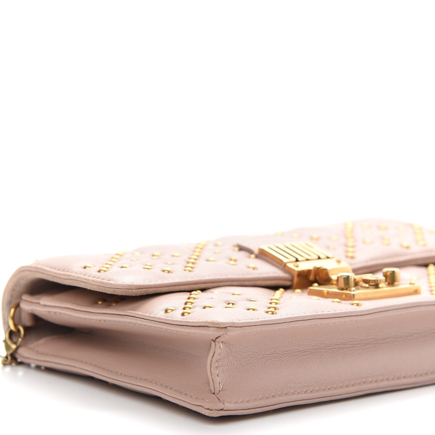 Lambskin Cannage Studded Dioraddict Wallet on Chain Clutch Nude