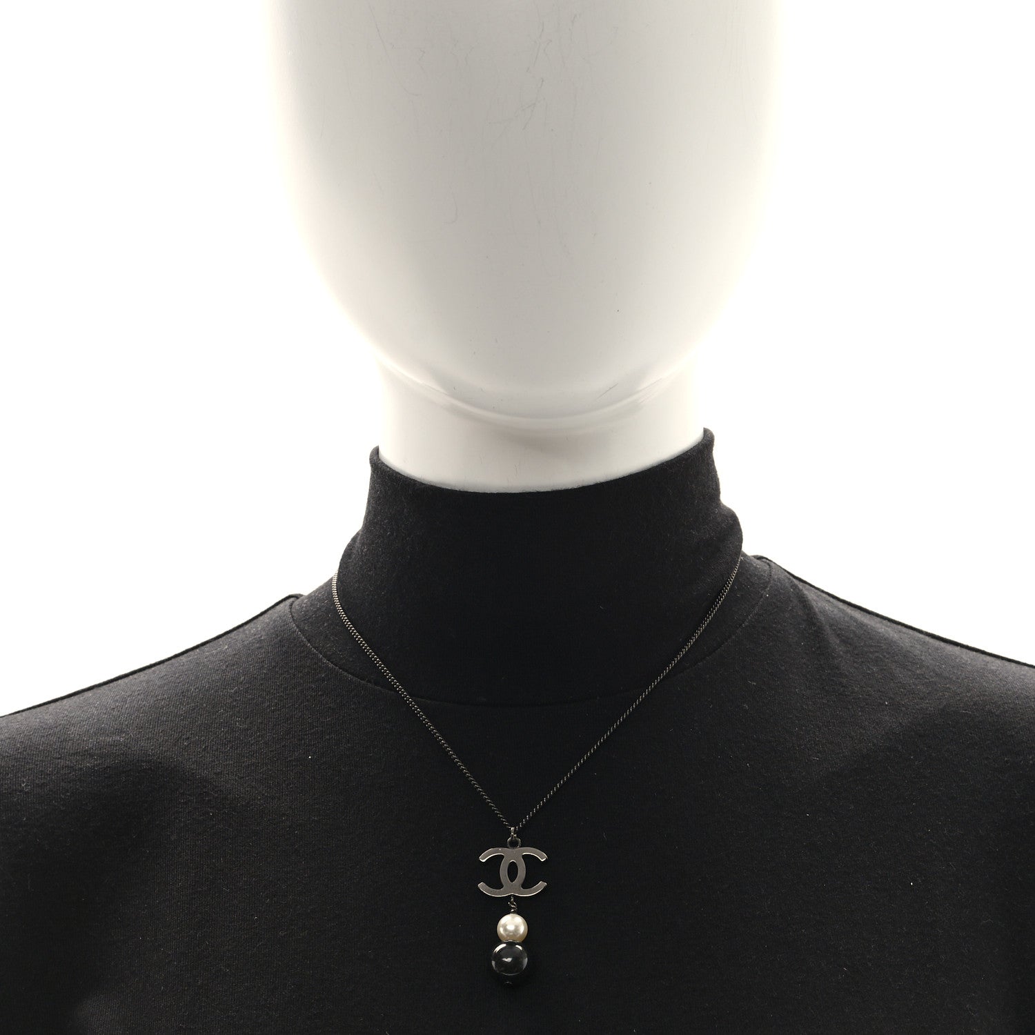 Chanel Ruthenium Pearl CC Drop Pendant Necklace Black 2 of 4