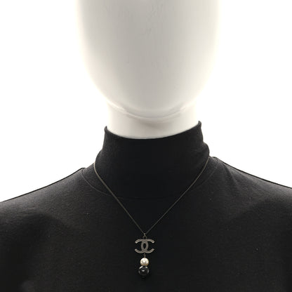 Chanel Ruthenium Pearl CC Drop Pendant Necklace Black 2 of 4