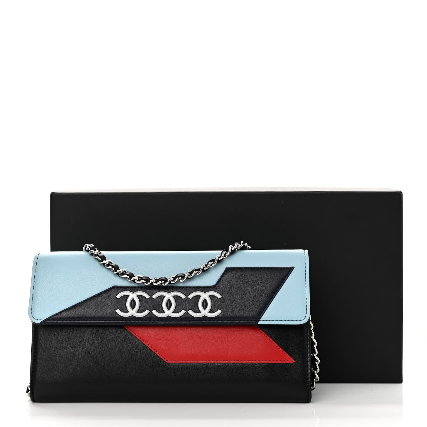 Chanel Lambskin Airlines Wallet On Chain WOC Blue Black Red 13 of 13