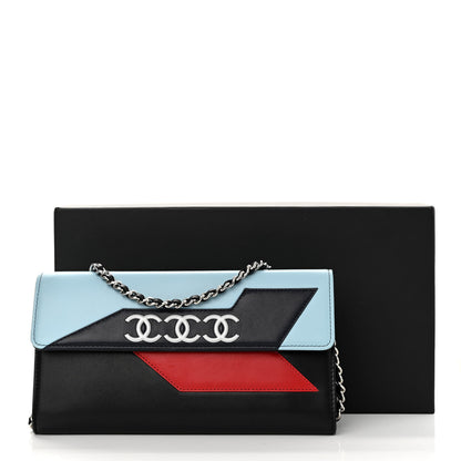 Chanel Lambskin Airlines Wallet On Chain WOC Blue Black Red 13 of 13