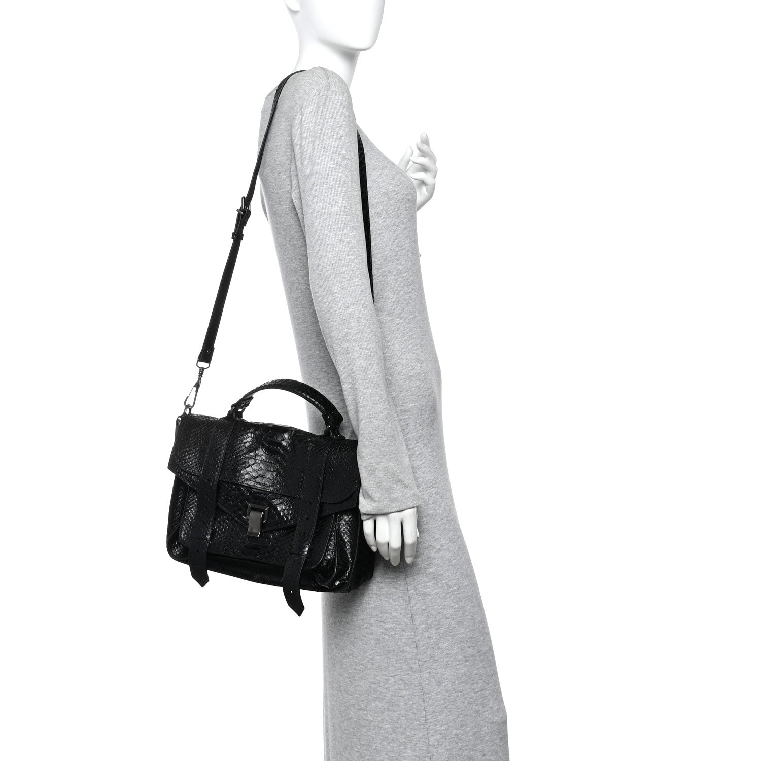 Proenza Schouler Snakeskin Medium PS1 Satchel Black 2 of 9