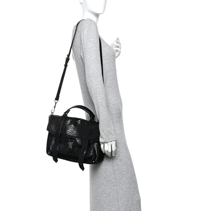 Proenza Schouler Snakeskin Medium PS1 Satchel Black 2 of 9