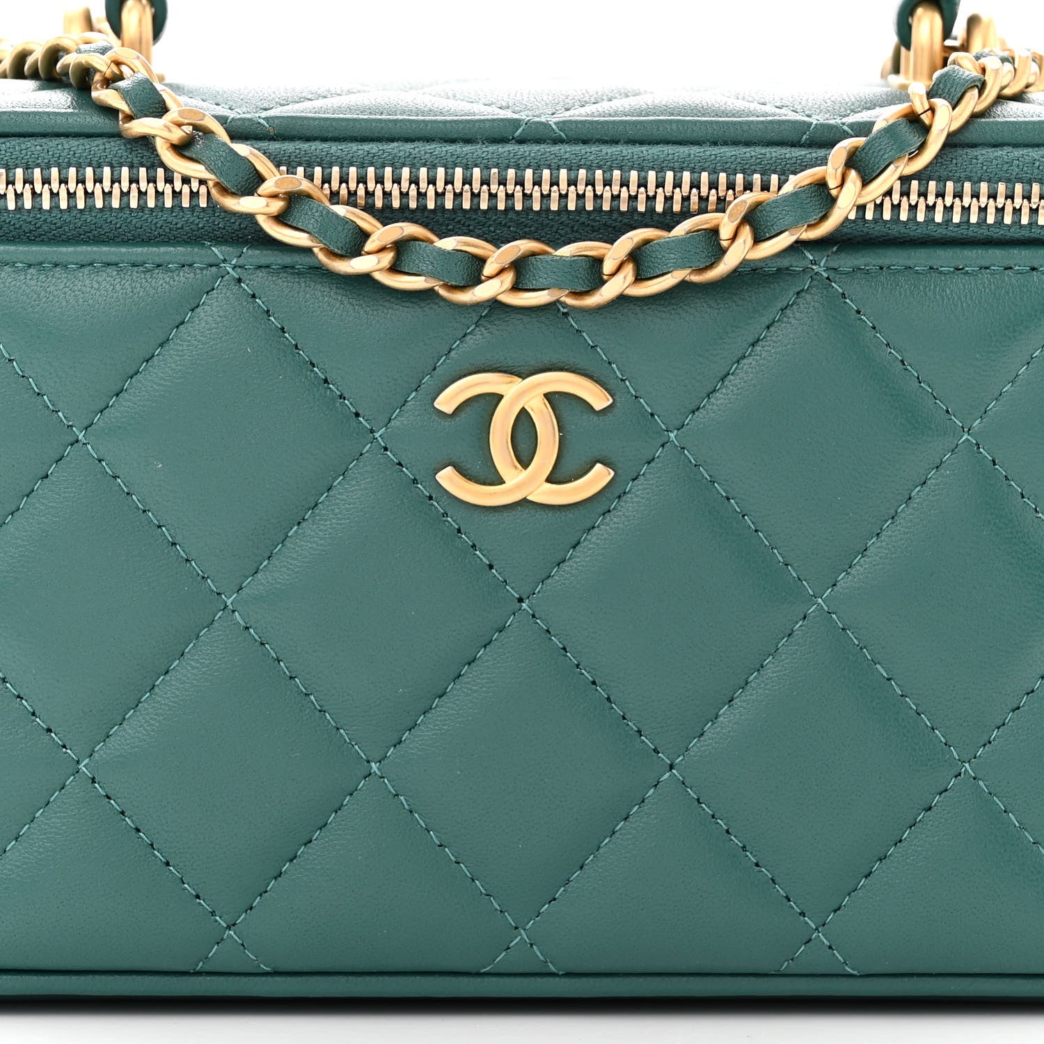 Chanel Lambskin Quilted Small Top Handle Vanity Case With Chain Green 8 of 11