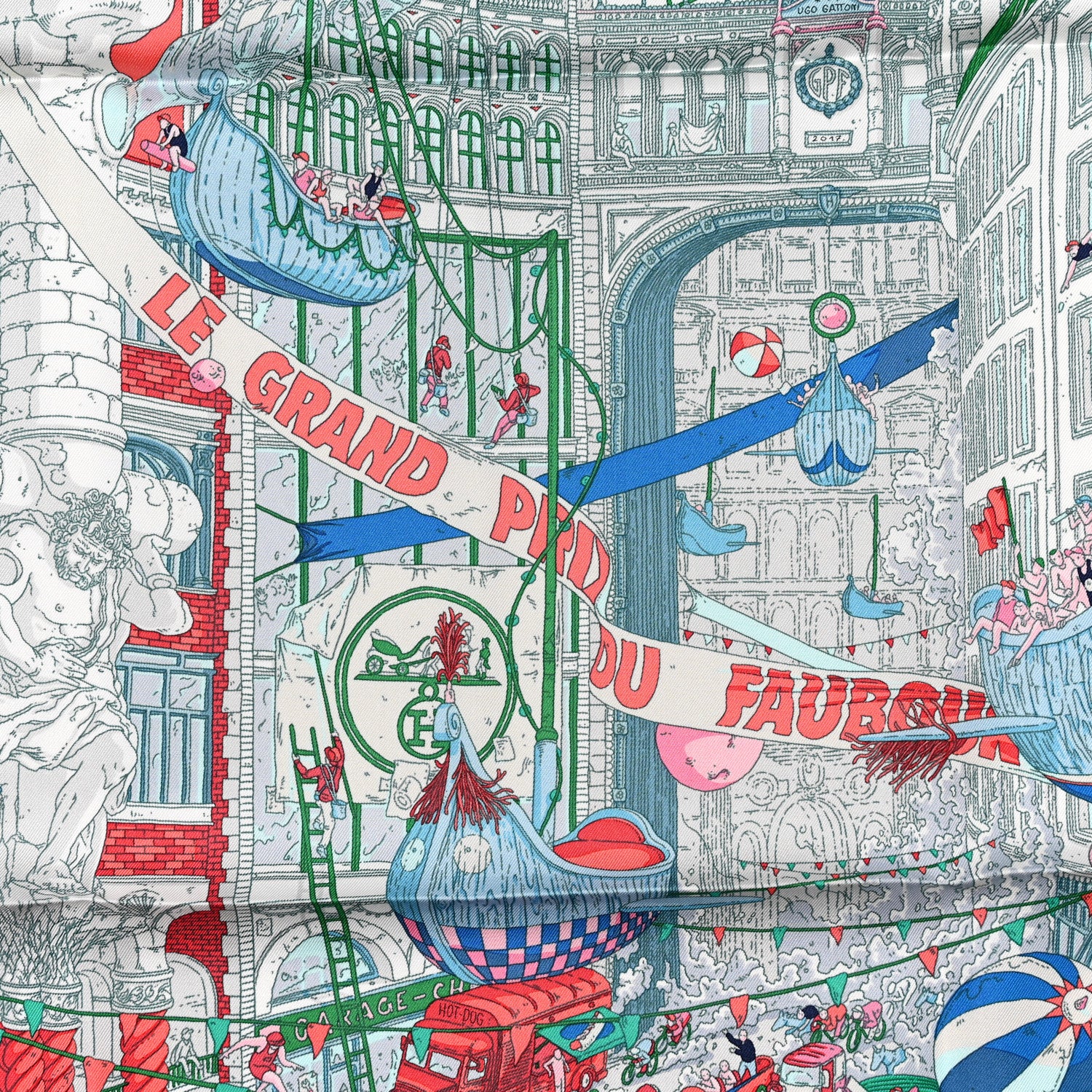 Hermes Silk Le Grand Prix Au Faubourg Scarf 90 Bleu Rose Menthol 2 of 5