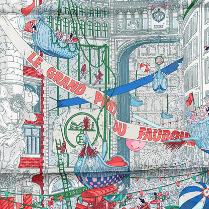 Hermes Silk Le Grand Prix Au Faubourg Scarf 90 Bleu Rose Menthol 2 of 5