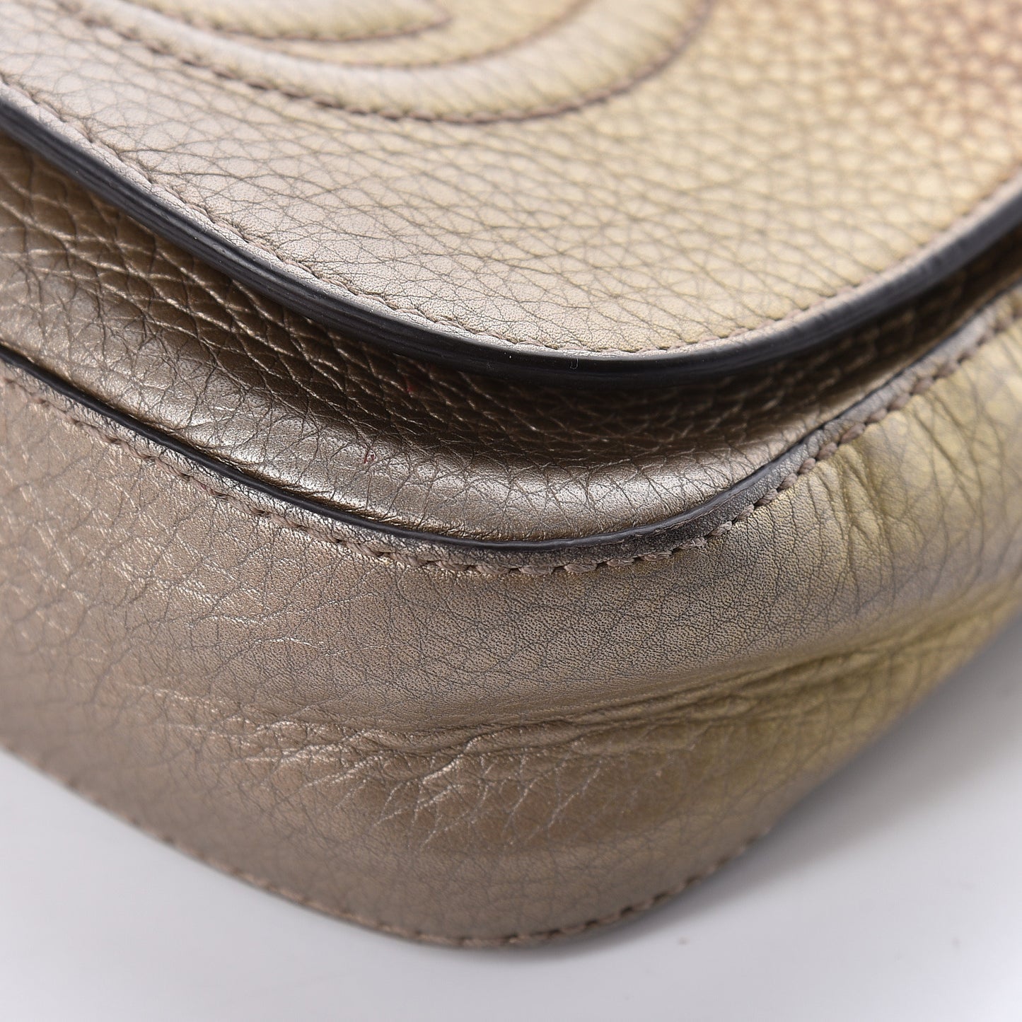 Metallic Pebbled Calfskin Small Soho Flap Crossbody Gold Ombre