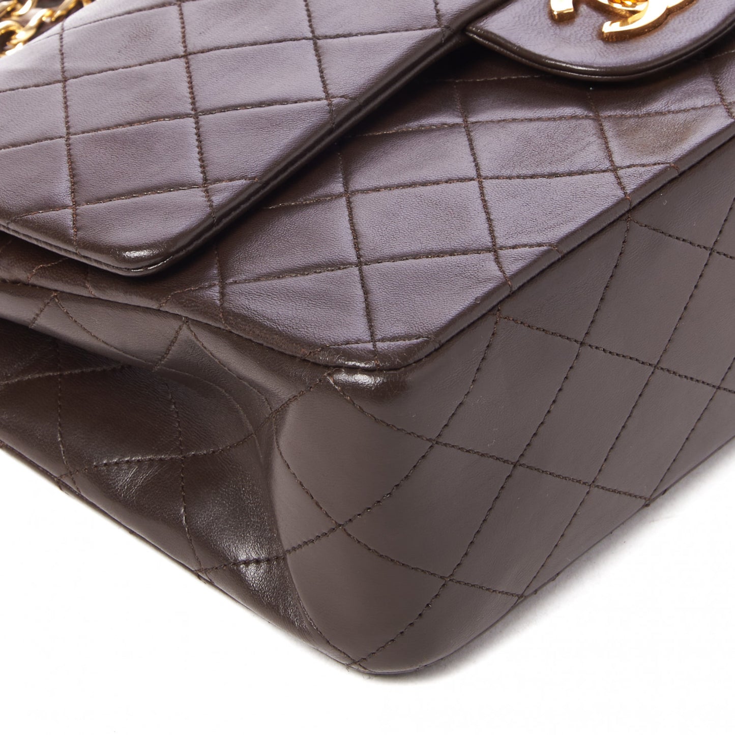 Lambskin Quilted Medium Double Flap Dark Brown