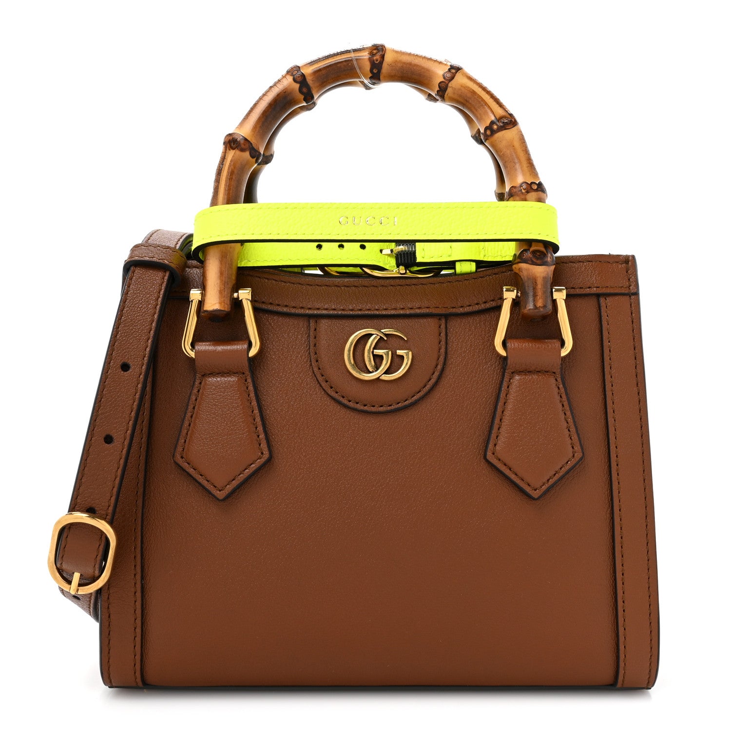Gucci Wonka Grain Calfskin Mini Diana Tote Bag Cuir Yellow Fluo 1 of 9