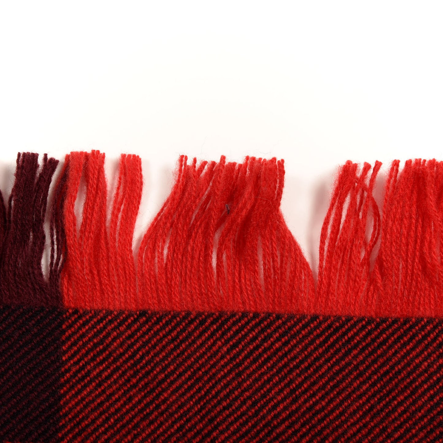 Wool Half Mega Check Fringe Scarf Red