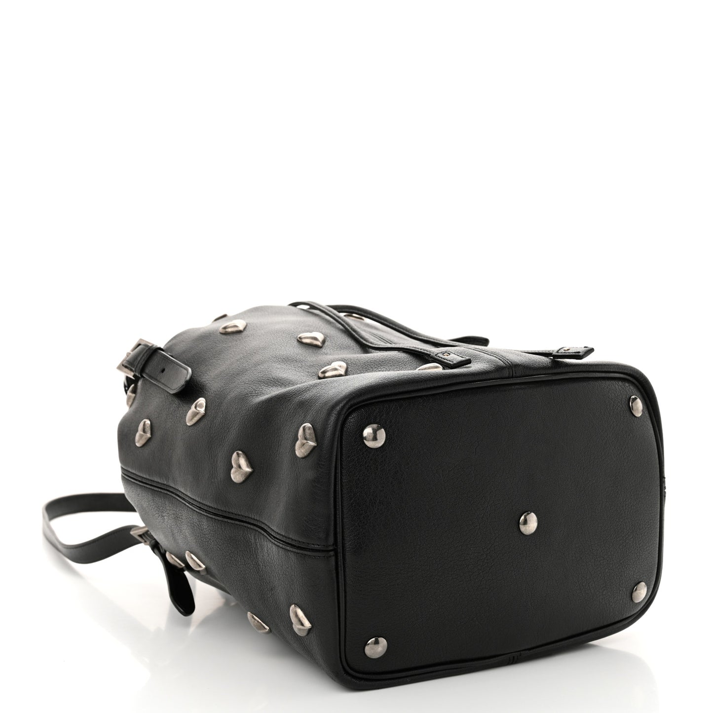 Lambskin Medium Heart Studded Riva Bucket Bag Black