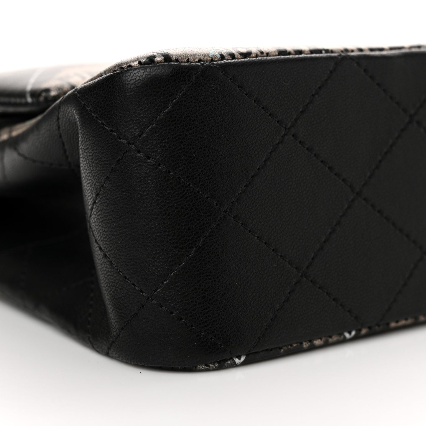 Metallic Lambskin Painted Feministe Newsprint Medium Double Flap So Black