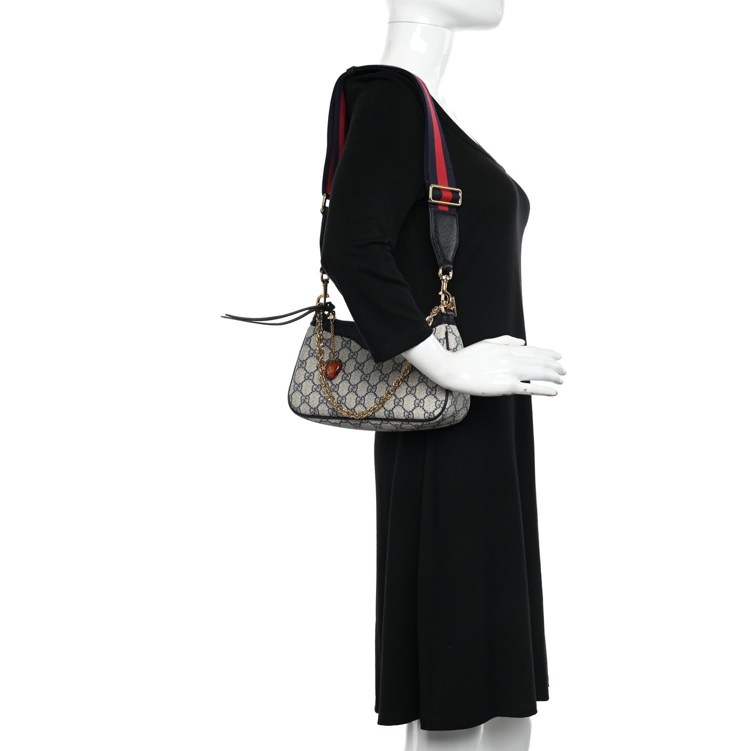 Gucci GG Supreme Monogram Textured Dollar Calfskin Web Small Ophidia GG Handbag Beige Blue 2 of 10