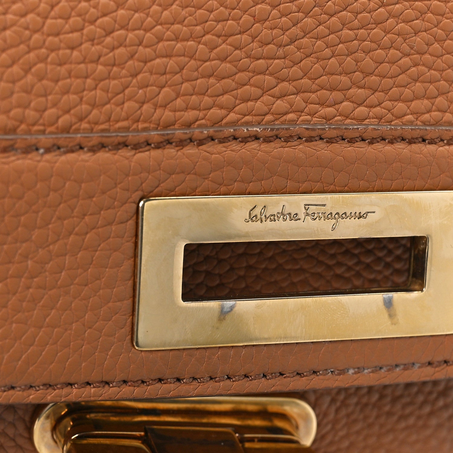 Salvatore Ferragamo Grained Calfskin Sofia Satchel Brown 21 of 23