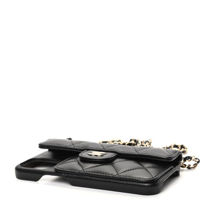 Chanel Lambskin Quilted iPhone XII Pro Max Case With Chain Black 4 of 7