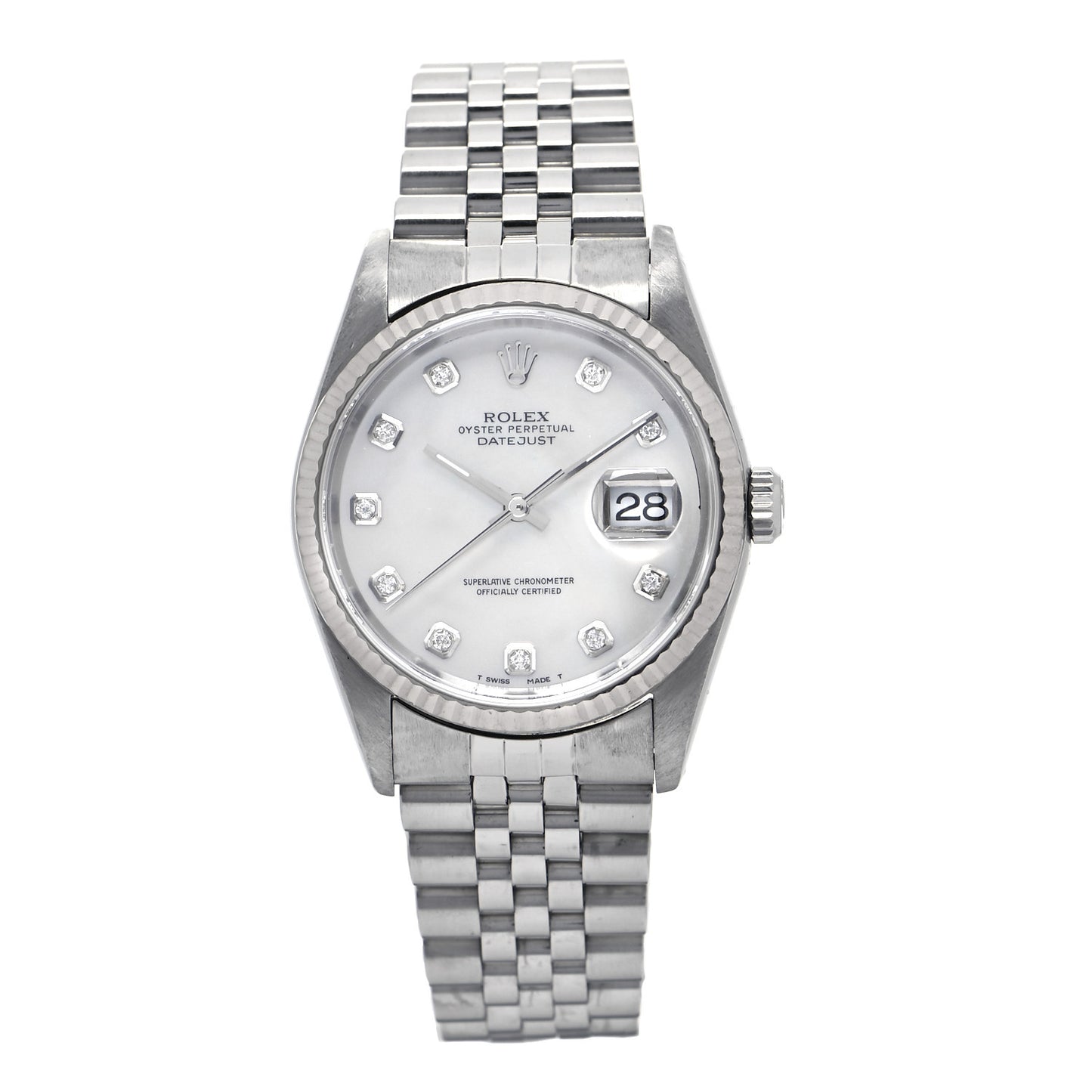 Stainless Steel 18K White Gold Diamond 36mm Oyster Perpetual Datejust Watch White 16234