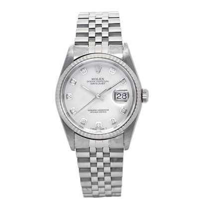 Rolex Stainless Steel 18K White Gold Diamond 36mm Oyster Perpetual Datejust Watch White 16234 1 of 5