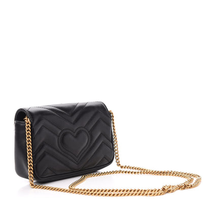 Gucci Calfskin Matelasse Super Mini GG Marmont Shoulder Bag Black 2 of 13