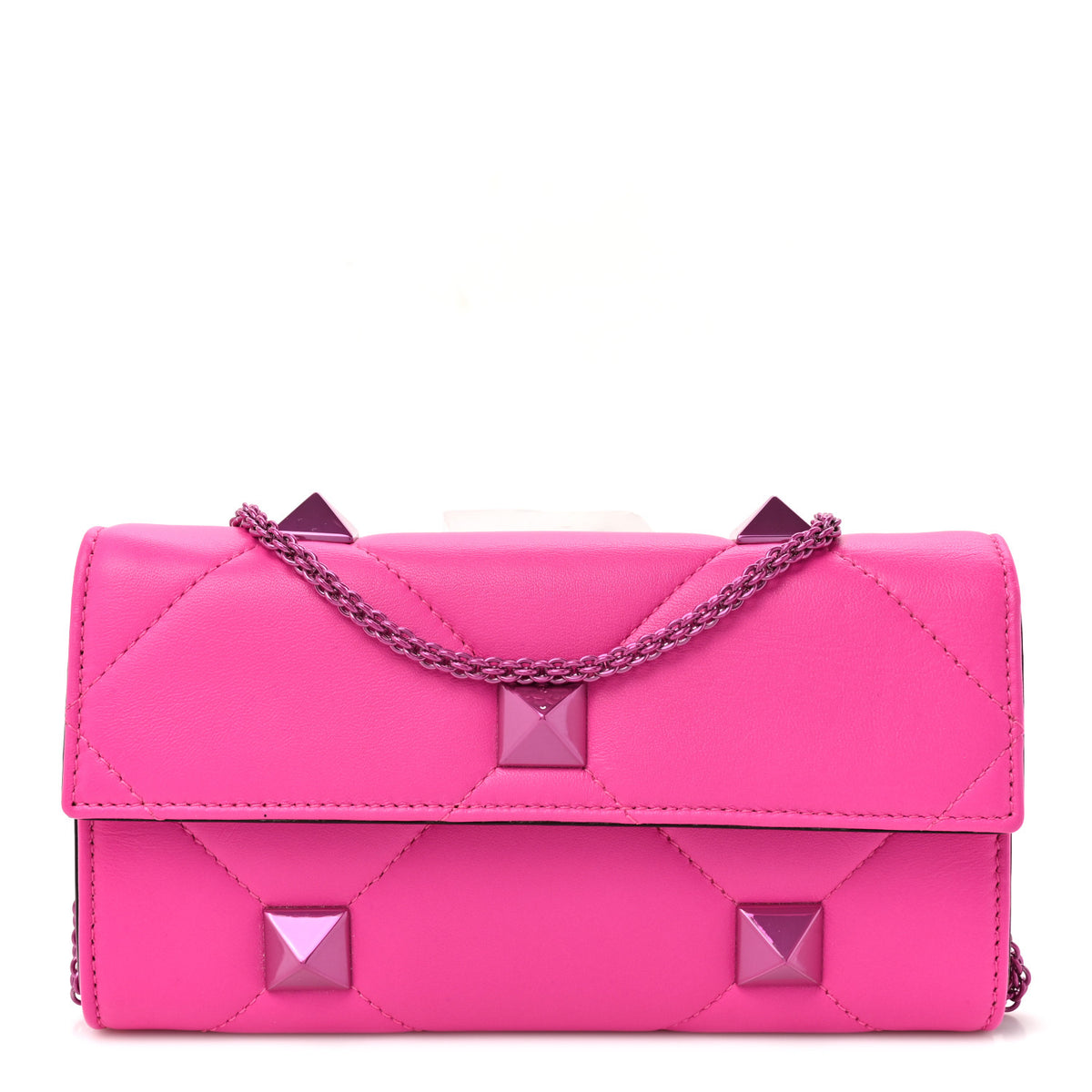 Nappa Monochrome Roman Stud Wallet On Chain Pink PP