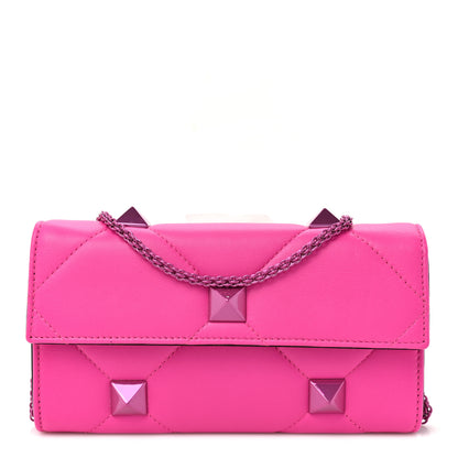 Valentino Garavani Nappa Monochrome Roman Stud Wallet On Chain Pink PP 1 of 9