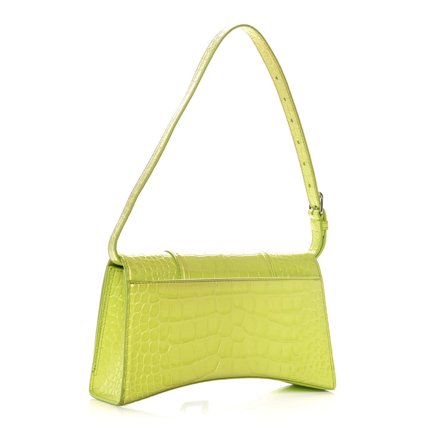 Shiny Calfskin Crocodile Embossed Small Hourglass Sling Shoulder Bag Lime
