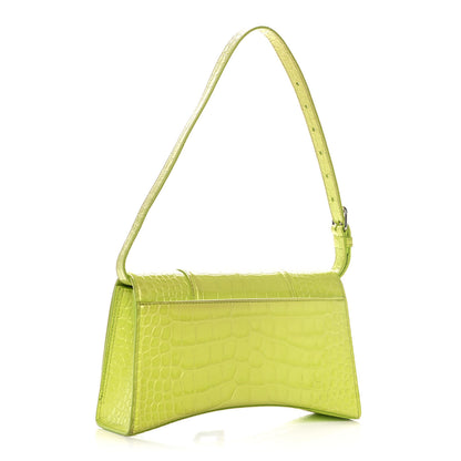 Balenciaga Shiny Calfskin Crocodile Embossed Small Hourglass Sling Shoulder Bag Lime 2 of 13