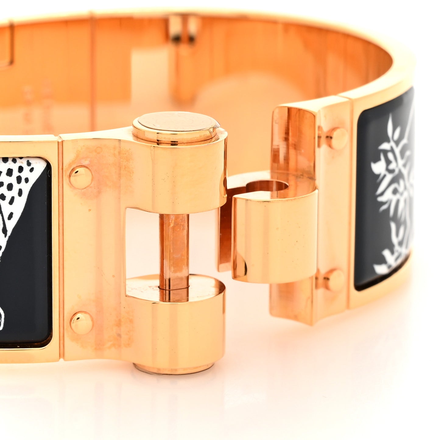 Enamel Printed Wide Charniere Tendresse Feline Tattoo Hinged Bracelet S Positif Negatif