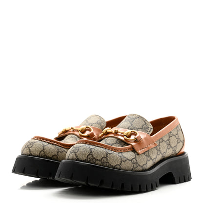 Gucci GG Supreme Monogram Cordovan Lux Womens Harald Horsebit 25mm Platform Loafers 37.5 Beige Ebony 4 of 11