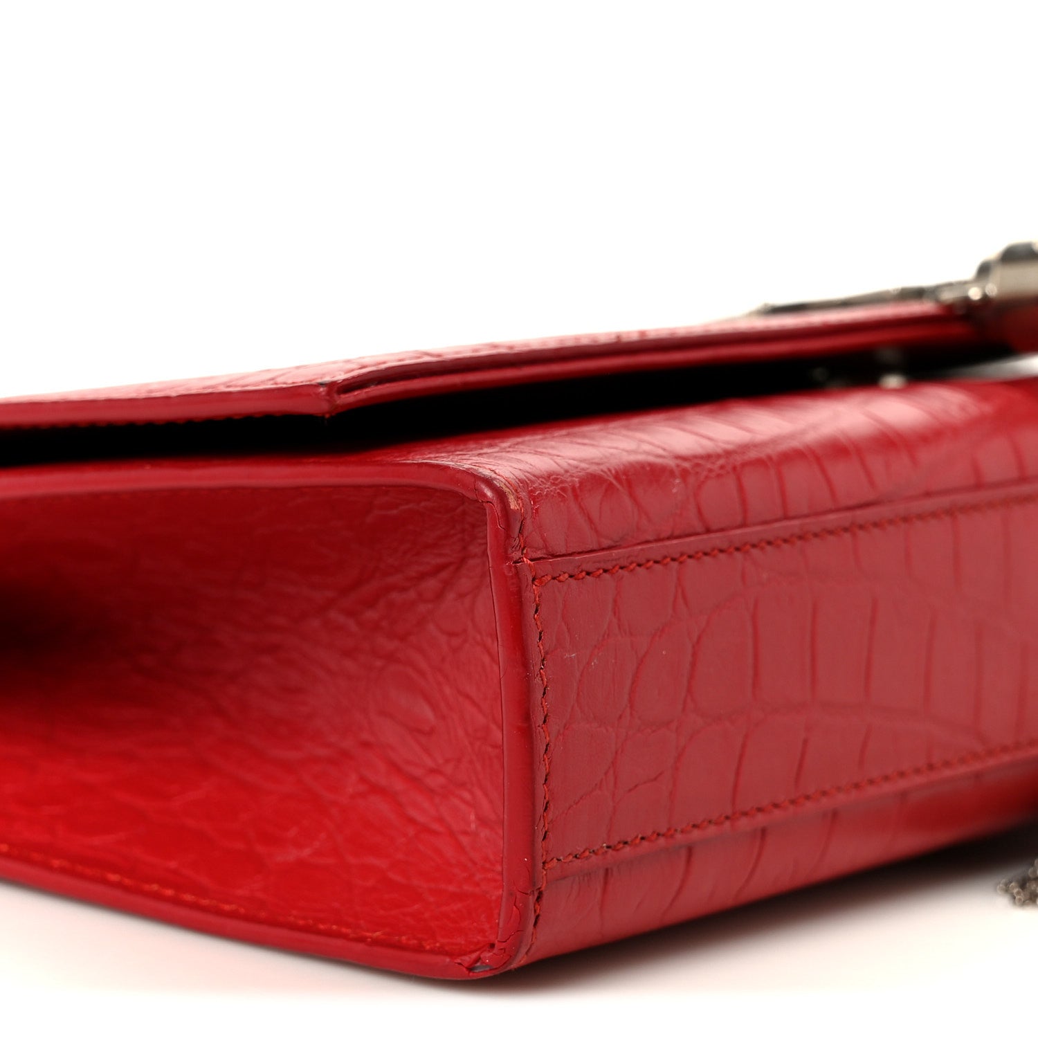 Saint Laurent Calfskin Crocodile Embossed Medium Classic Monogram Kate Tassel Satchel New Red 10 of 11
