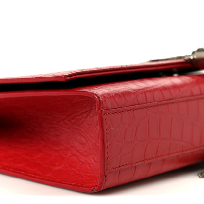 Saint Laurent Calfskin Crocodile Embossed Medium Classic Monogram Kate Tassel Satchel New Red 10 of 11