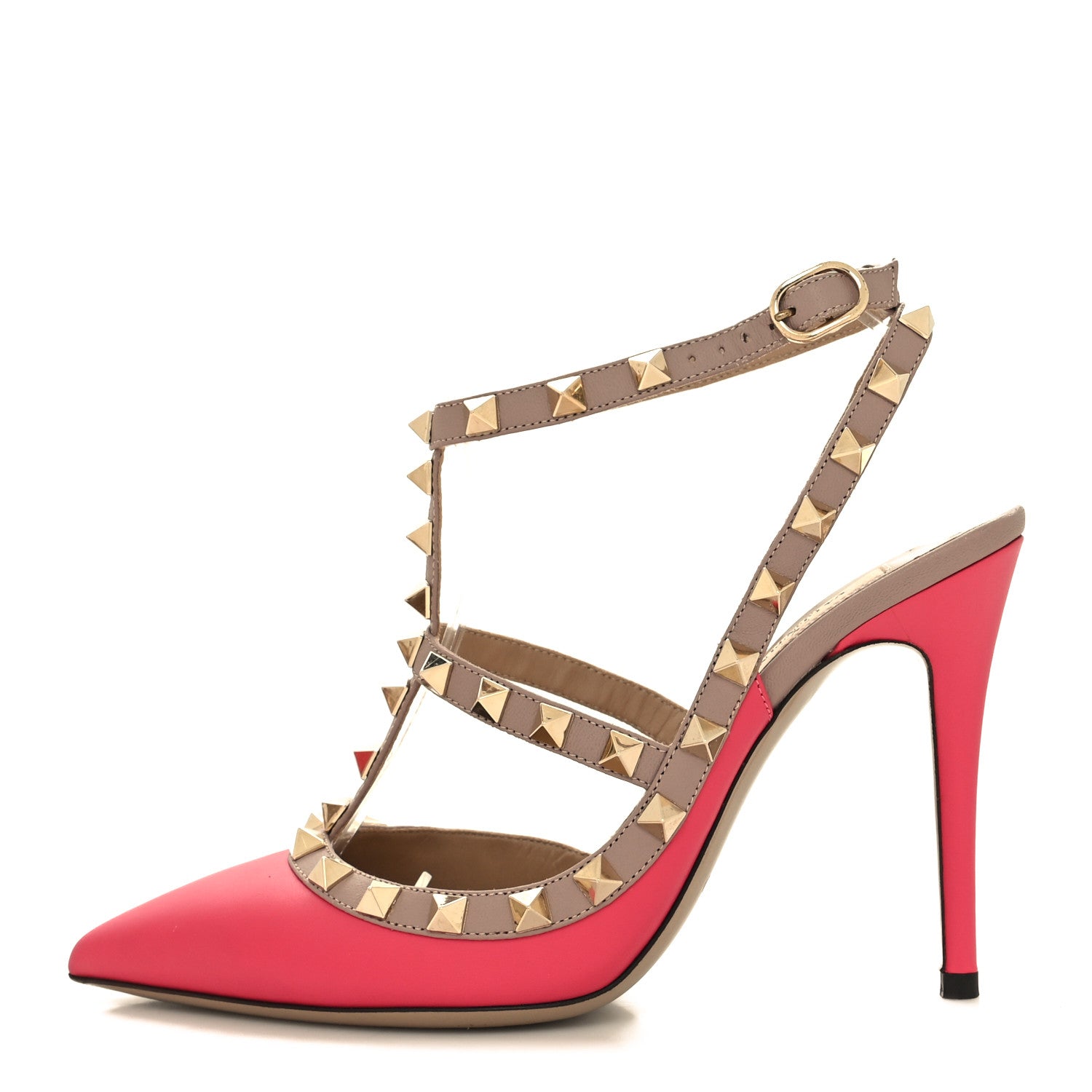 Valentino Garavani Calfskin Nappa Rockstud Ankle Strap 100mm Pumps 36 Deep Fuxia Poudre 1 of 10