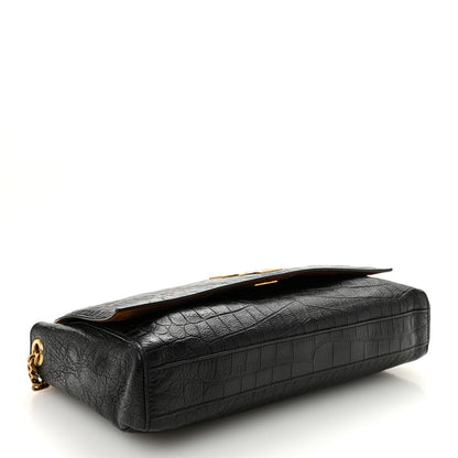 Saint Laurent Calfskin Crocodile Embossed Suede Medium Reversible Monogram Kate Satchel Military Taupe 6 of 16