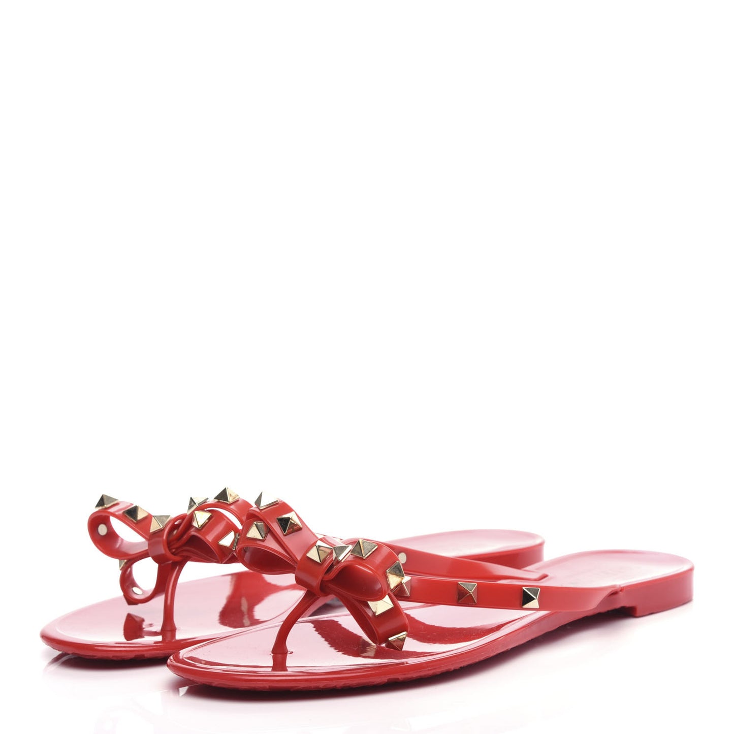 PVC Jelly Rockstud Bow Thong Sandals 40 Rosso Valentino