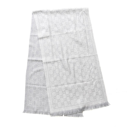 Gucci Wool Jacquard Monogram Fringe Scarf Grey 2 of 4