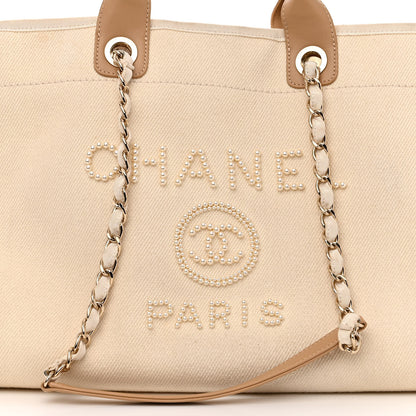 Chanel Canvas Pearl Large Deauville Tote Ecru Beige 7 of 11
