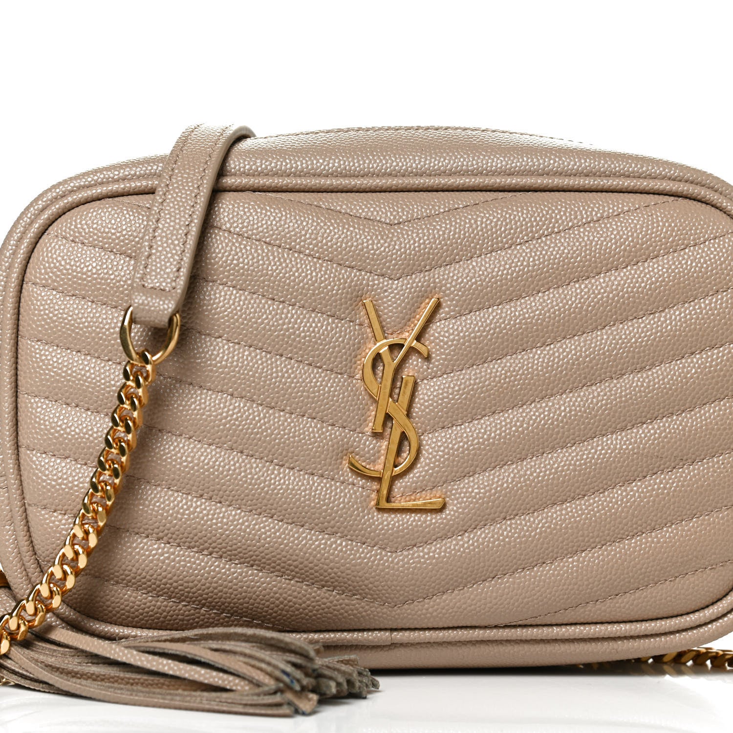 Saint Laurent Grain De Poudre Matelasse Monogram Mini Lou Camera Bag Dark Beige 7 of 10