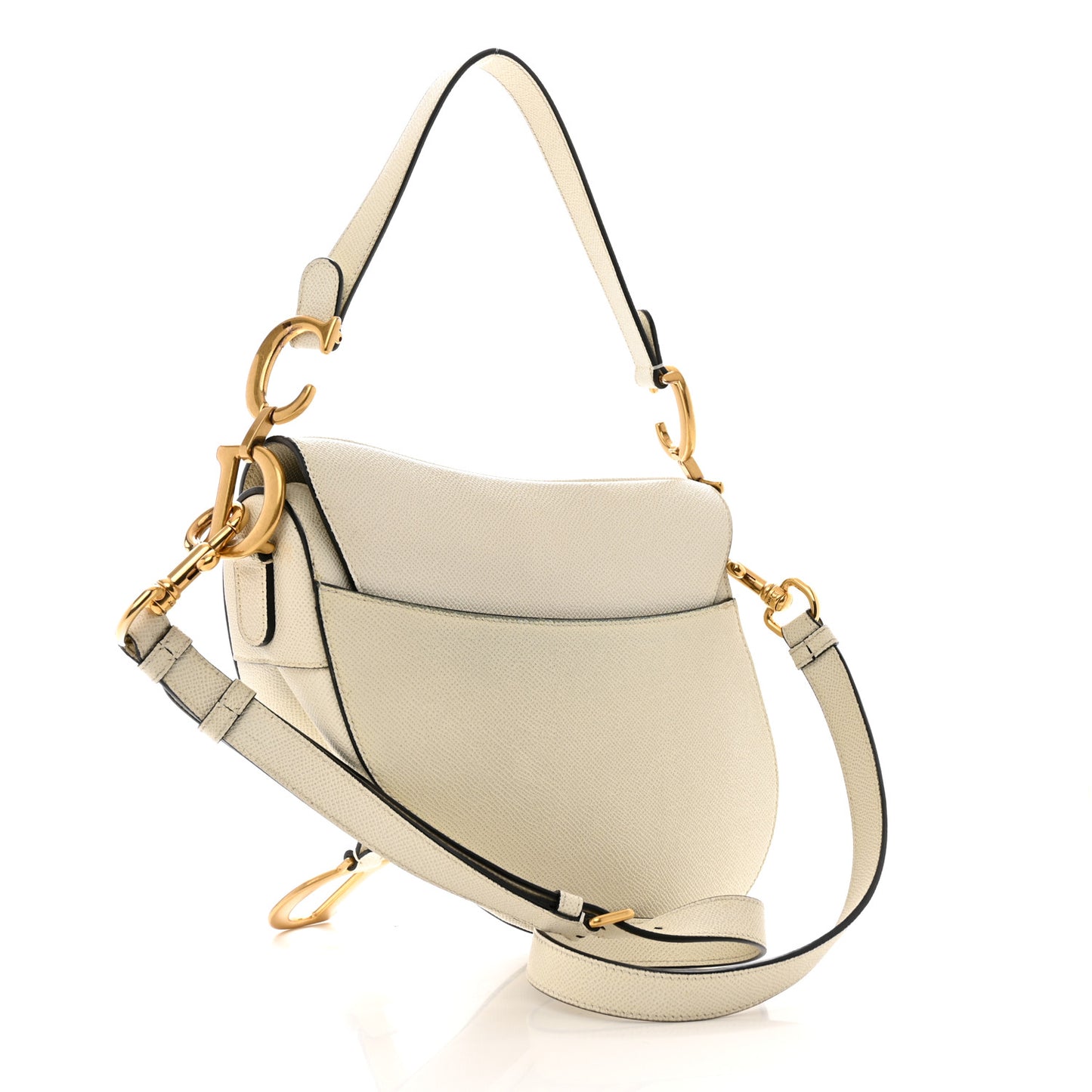 Grained Calfskin Saddle Bag With Strap Latte