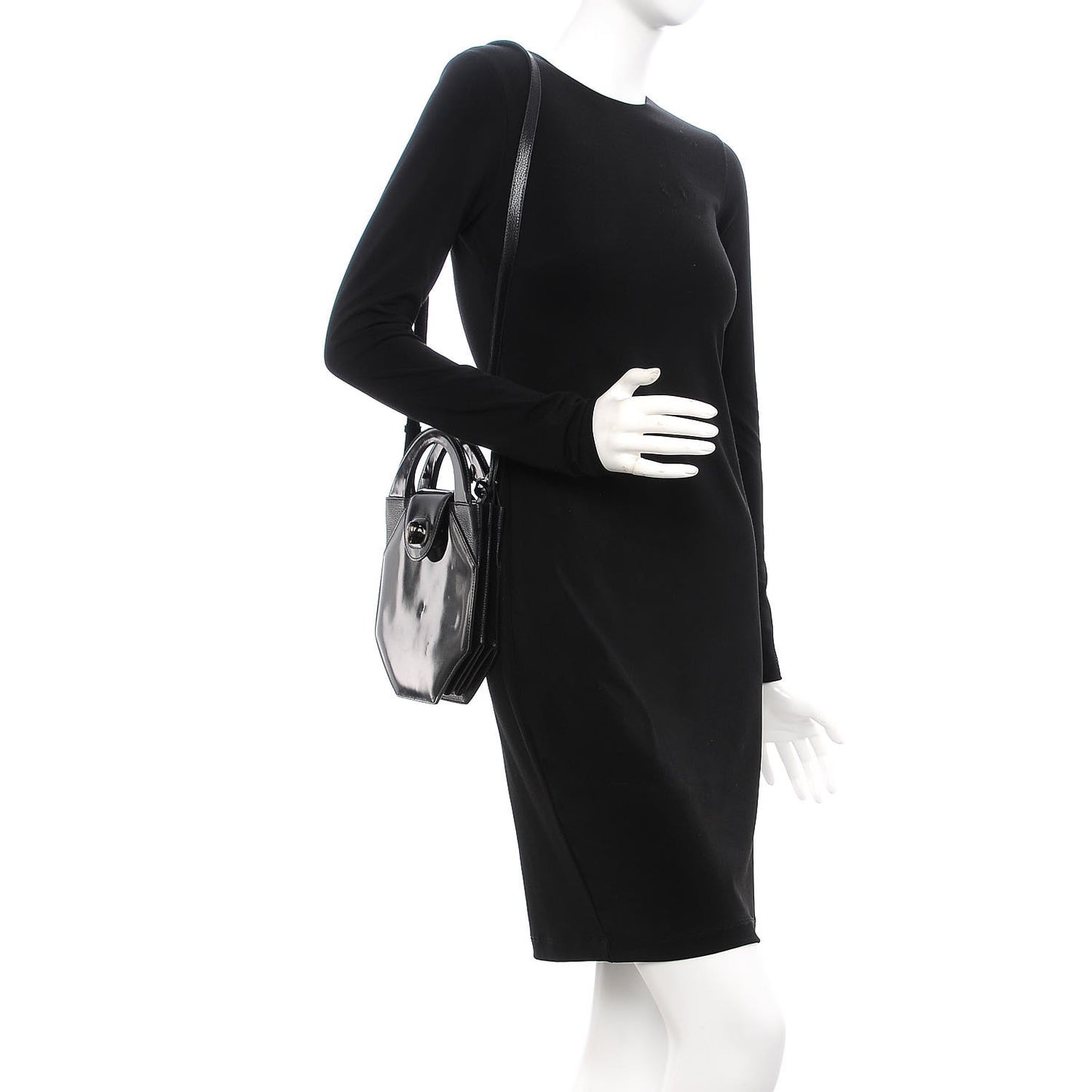 DELVAUX Patent Calfskin Twist Lock Shoulder Bag Black