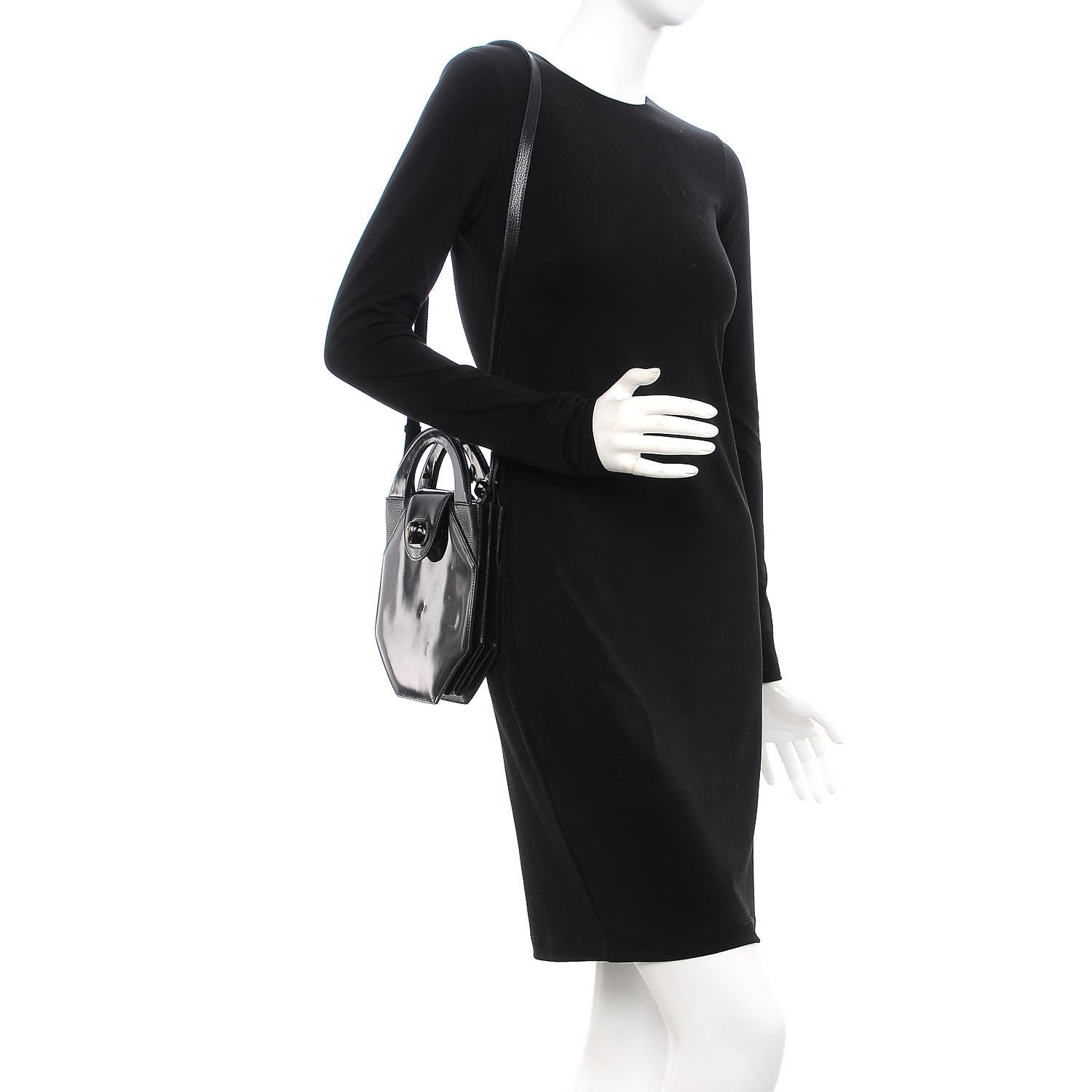 Dolce & Gabbana DELVAUX Patent Calfskin Twist Lock Shoulder Bag Black 2 of 18